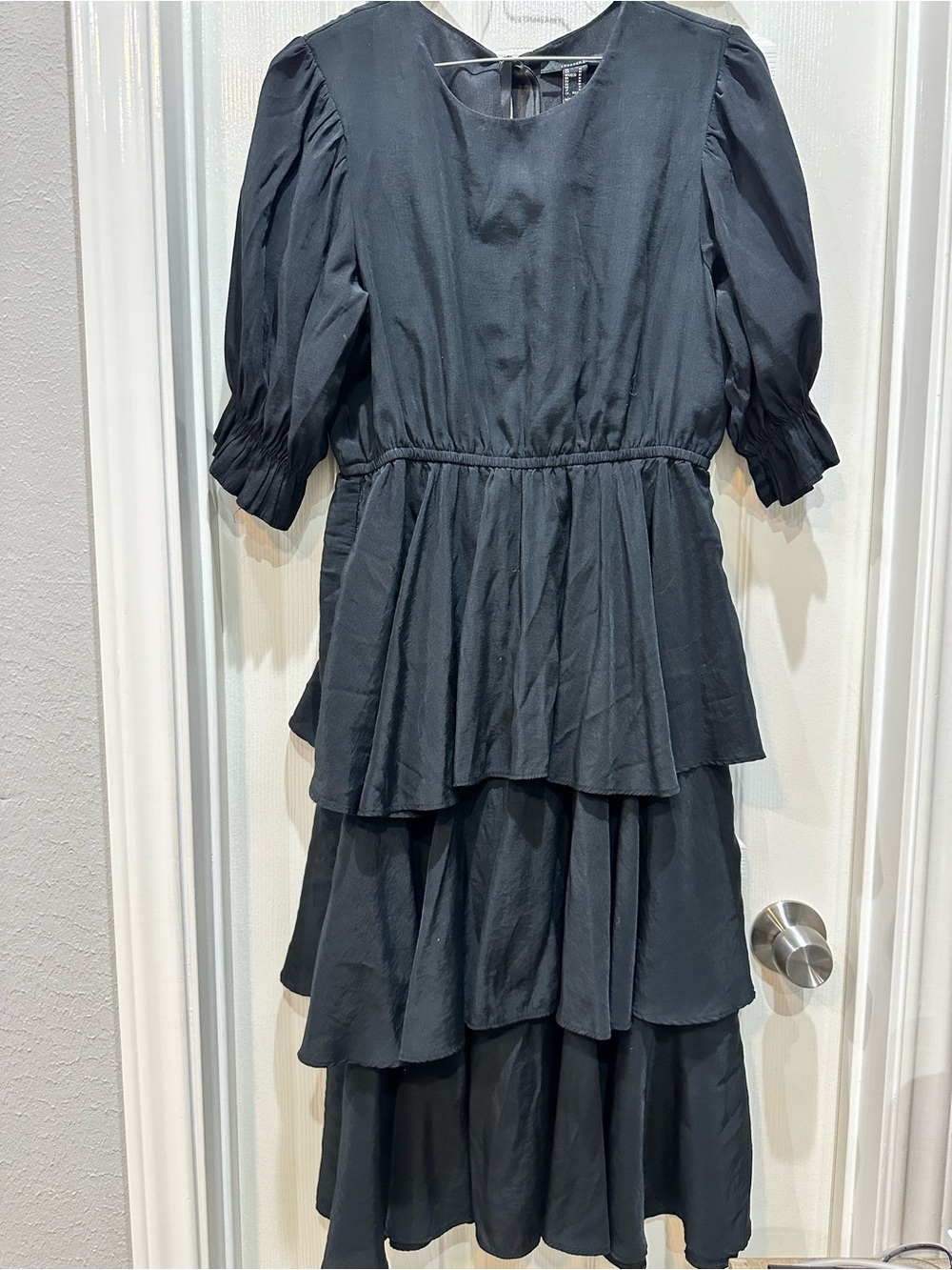 Tiered Black Ruffle Midi Dress